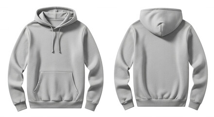 Gray hooded sweatshirt front and back isolated on a transparent background