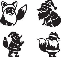 Black silhouette Of Christmas Fox Vector Illustration with Santa Hat, Perfect for Holiday Digital Art, Printables, and Crafts