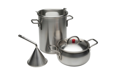 Professional stainless steel cookware set ideal for culinary projects, cooking, food preparation, and kitchen concepts, ready to use.