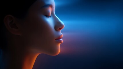 An abstract and ethereal portrait of a person, subtly conveying a deep sense of hope and quiet optimism for the future through their gentle expression