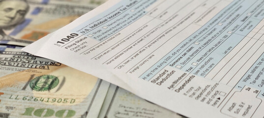 Dollar bills is on tax form 1040 U.S