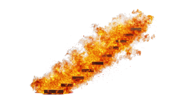 Flaming stairs on transparent background.