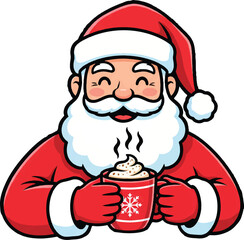 Santa Claus having Hot Chocolate Vector Illustration on Isolated transparent background
