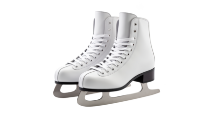 White ice skates with laces and shiny blade, perfect for figure skating or recreational use, showcasing elegance and performance