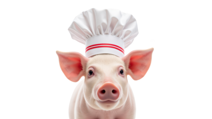 Cute pig wearing chef hat, showcasing playful and whimsical vibe. Perfect for culinary themes and animal illustrations
