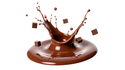 Rich chocolate splash with cubes, creating dynamic and appetizing scene. Perfect for dessert themes and culinary presentations
