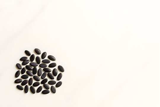 Sour Jujube Seeds (Suan Zao Ren) on White Marble, Minimal Flat Lay