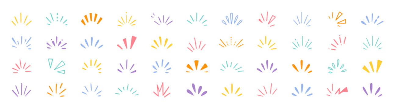 Colorful doodle sparkle burst elements vector illustration on transparent background