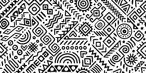 Seamless ethnic pattern, hand-drawn ethnic geometric elements, tribal pattern, African or Indian, vector design