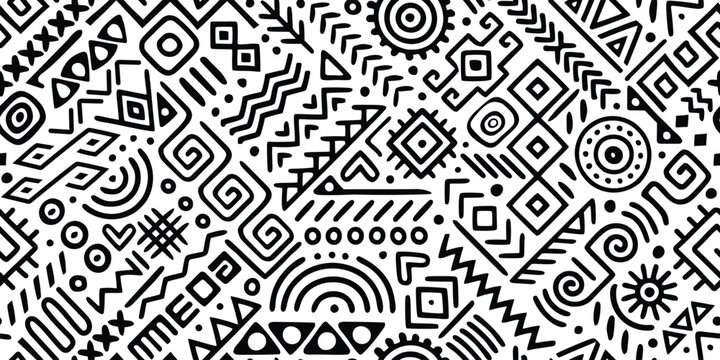 Seamless ethnic pattern, hand-drawn ethnic geometric elements, tribal pattern, African or Indian, vector design