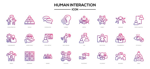 Human interaction icon set style gradient red