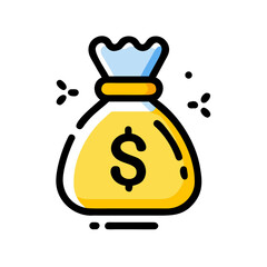 Golden money bag icon with dollar sign, symbol of wealth, success, investment, and financial abundance - perfect for finance and business themes