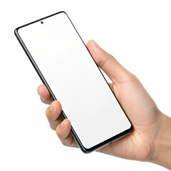 Modern smartphone held in hand, blank screen ready