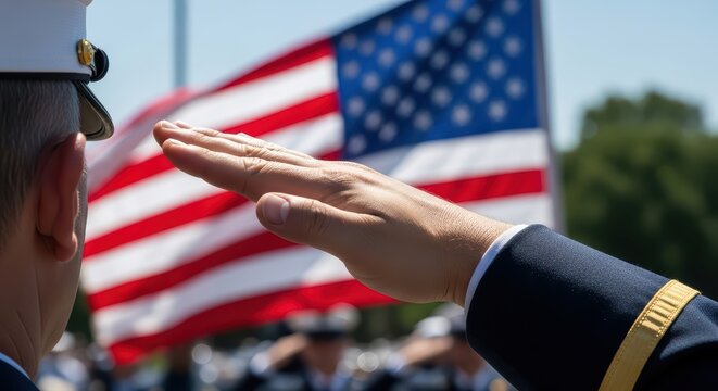 American soldier saluting flag: patriotic honor ceremony