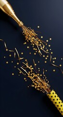 Gold champagne sparklers with explosion gold confetti ribbon streamer.for celebration and party concepts. Background, wallpaper, decoration design ornaments