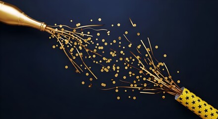 Gold champagne sparklers with explosion gold confetti ribbon streamer.for celebration and party concepts. Background, wallpaper, decoration design ornaments