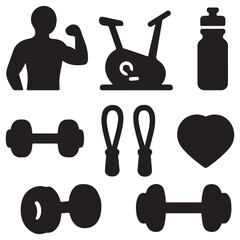 Fitness and gym equipment icons set exercise equipment symbols