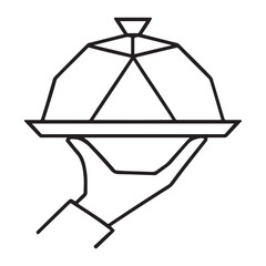 Hand holding serving dish cloche icon outline illustration