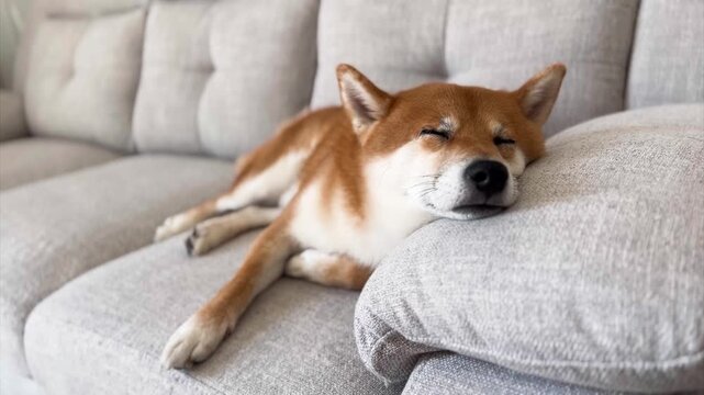 An Akita inu sleeping on sofa