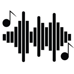 Sound wave with musical notes black and white representation vector art
