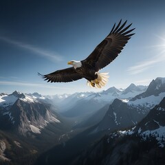 Obraz premium Majestic Bald Eagle Soaring Over Snowy Mountains