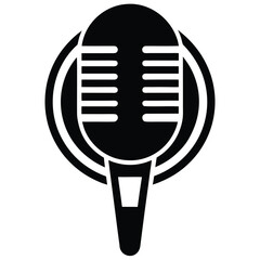 Black Microphone Icon Vector Illustration for Podcast Recording or Radio Broadcast