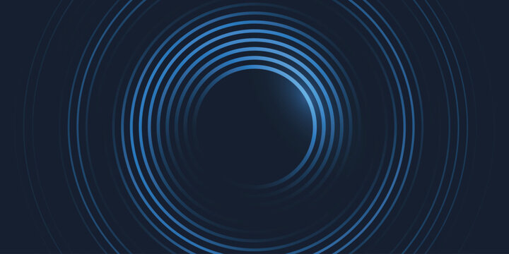 Dark abstract background with modern blue spiral circles and a fractal tunnel design vector concept