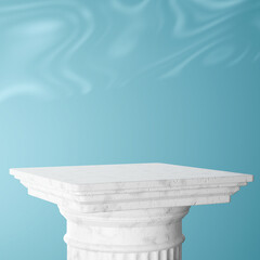 White Marble Column Podium Square With Blue Sky Backdrop 3D render