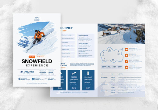 Ski Trip Brochure Template for School Pamphlets & Leaflets about Winter Skiing Activities