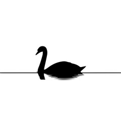 Silhouette of a swan gracefully floating on calm water, reflecting its form perfectly.