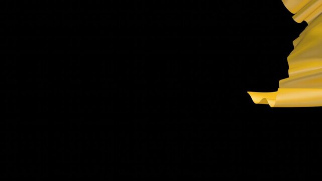 Dynamic 4K 3D Render: Glossy Yellow Fabric Tears Off Screen, Revealing a Festive Background. Perfect for celebratory intros, product reveals, and more.