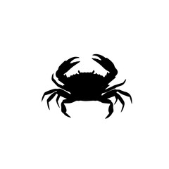 Silhouette of a crab with detailed claws, legs, and body, isolated on white background.