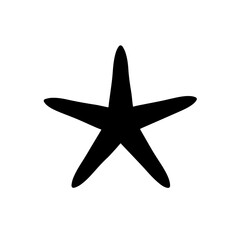 Fototapeta premium A simple black five-pointed star or starfish silhouette with rounded tips isolated on a white background.