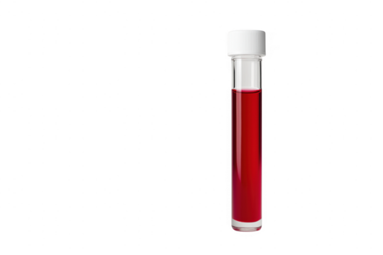 Red liquid vial isolated on a transparent background