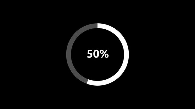 Circle Loading animation from 0 to 50 with transparent background. Abstract circle frame loading icon animation, Modern User Interface Design Concept, on a black Background