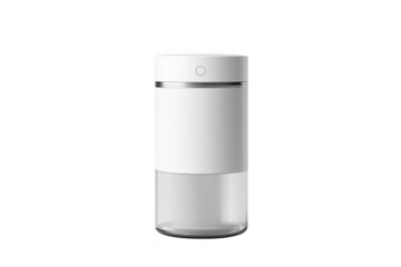 White cylindrical container with silver accents isolated on a transparent background