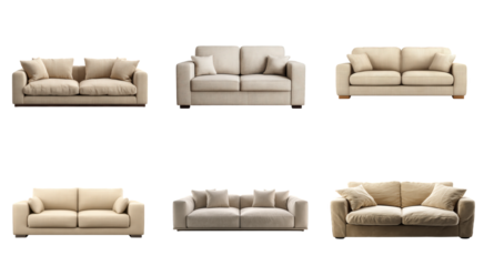 A varied selection of modern upholstered sofas, highlighting comfortable and stylish designs perfect for contemporary home interiors and living rooms