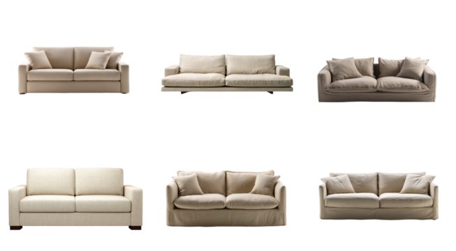 Selection of comfortable, stylish sofas. Diverse modern and classic upholstered designs, ideal for contemporary living rooms and elegant home decor