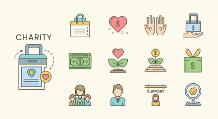 Donate to worthy causes and show your support with these icons for giving, fundraising, and charity events that bring communities together