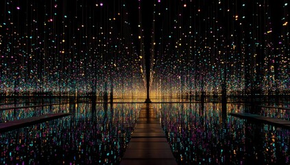 A vibrant, colorful, illuminated art installation