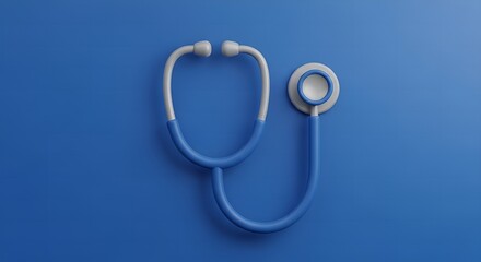 A blue stethoscope icon on a plain blue background, representing medical care and health checkups