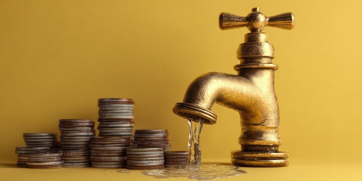 Gold faucet pouring money