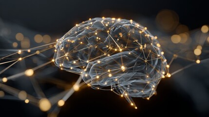 Gleaming metal and thought: the future of brain augmentation. Global network. Subtle shifts: a blue hue casts over 3d ai brain chip icon in metallic glow. Ai dataflow. Digital intelligence.