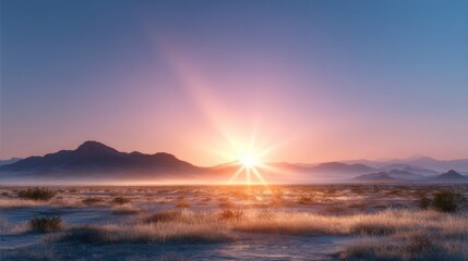 Fototapeta premium Majestic sunrise paints desert with glowing dunes and vast skies