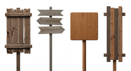 Rustic wooden signs directional markers isolated on a transparent background