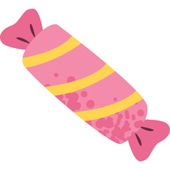 Simple Pink Candy With Yellow Stripes And Transparent Background Isolated Sweet Food
