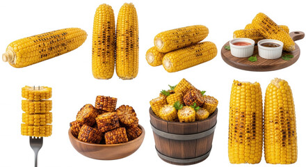 Grilled corn assortment isolated on a transparent background