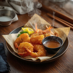 Breaded shrimp with sauce