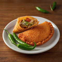 Fried vegetable and chili empanada