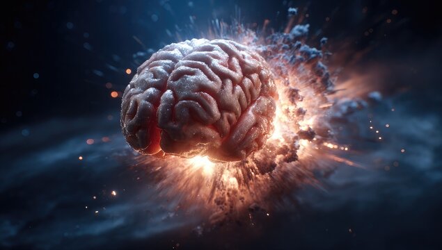 Exploding brain in dark background